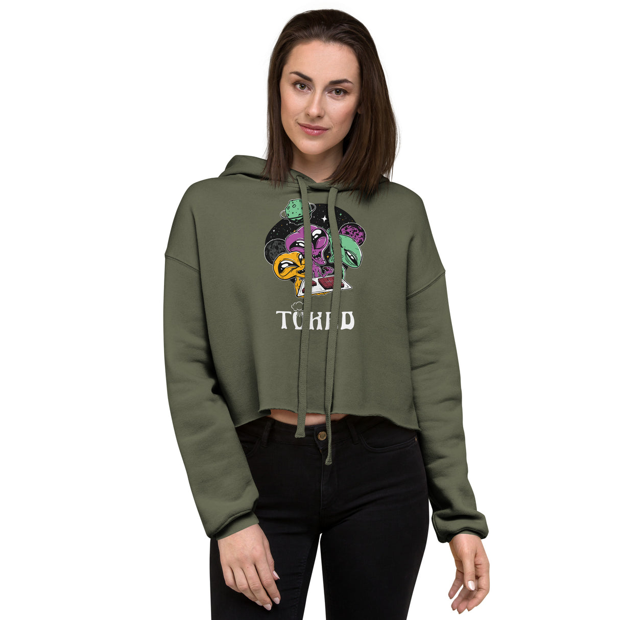 TOKED World Alien Baked Party Crop Top Hoodie